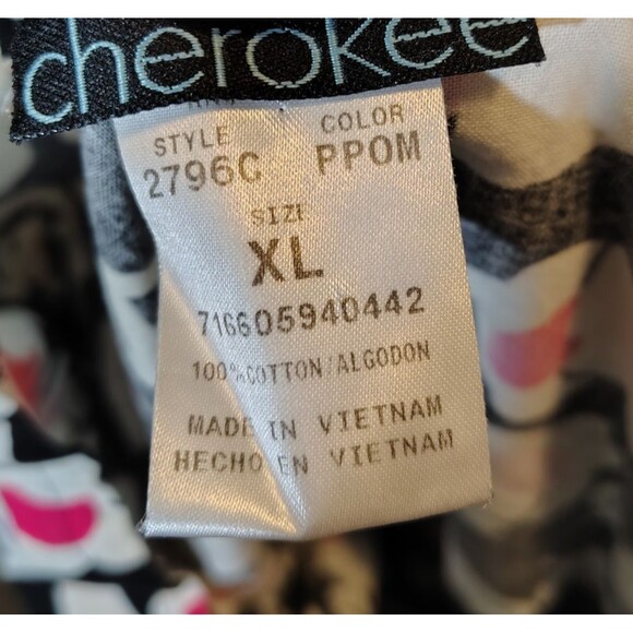 Cherokee Womens Scrub Top Size XL RN#93643 White Cherry floral Black Pink - Picture 7 of 8